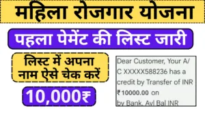 mahila rojgar yojana payment list check